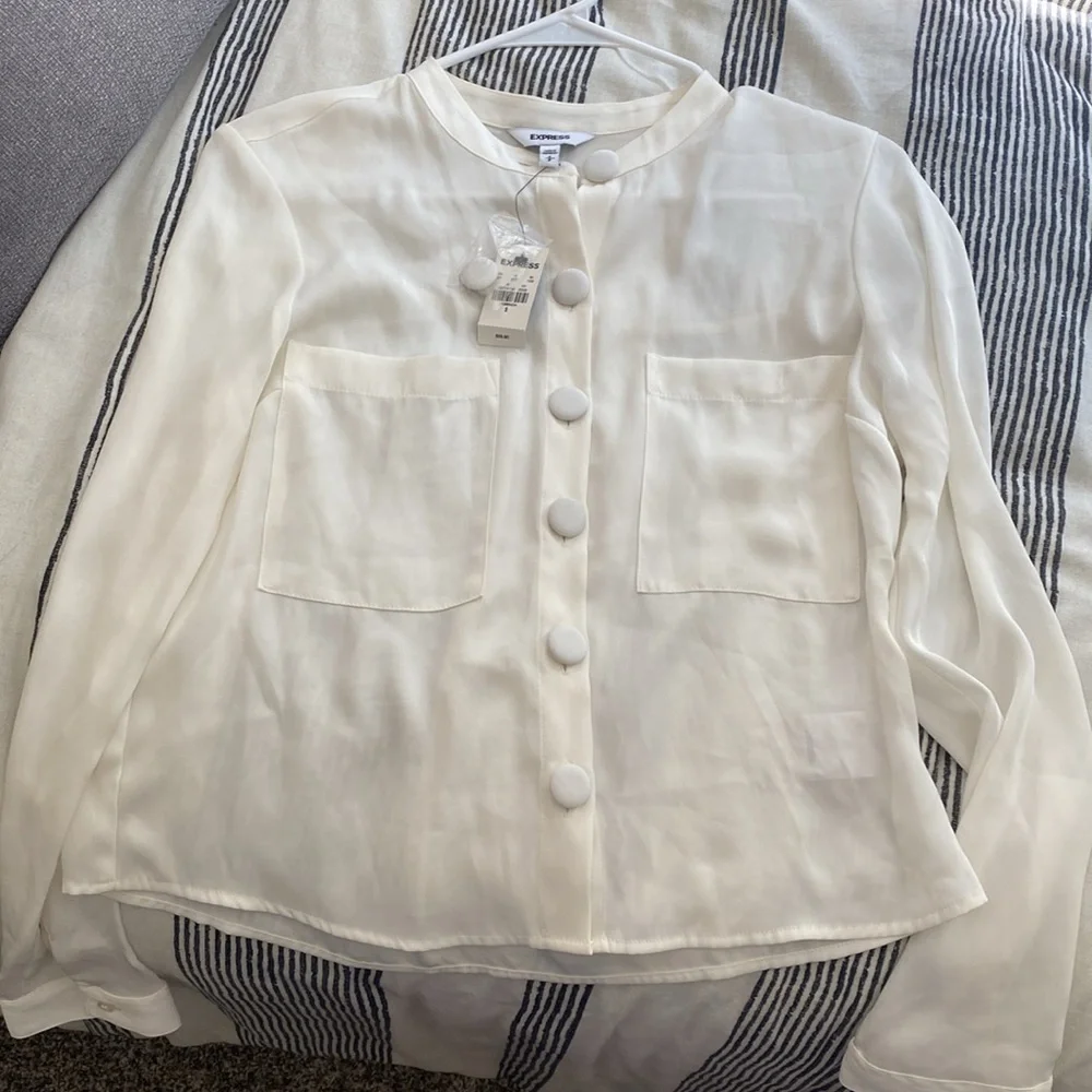 NWT Express Cream Button Up Blouse - Picture 3 of 5